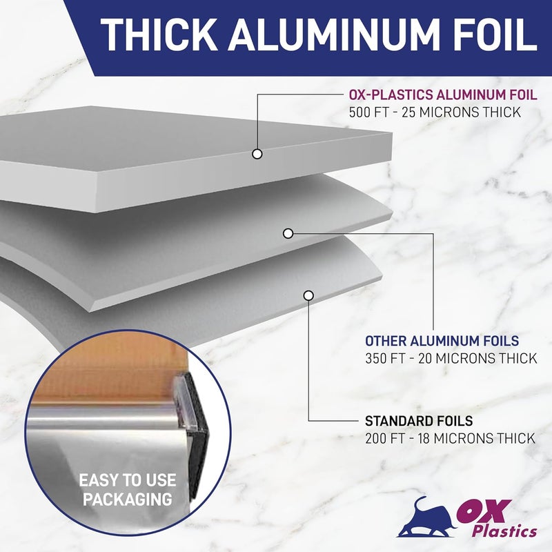 Ox Plastics Aluminum Foil Roll 18"x 500 feet (1 Pack) - Aluminum Foil Heavy-Duty, Commercial Grade for Food Service Industry - Silver Foil for Cooking & Roasting - Image 3